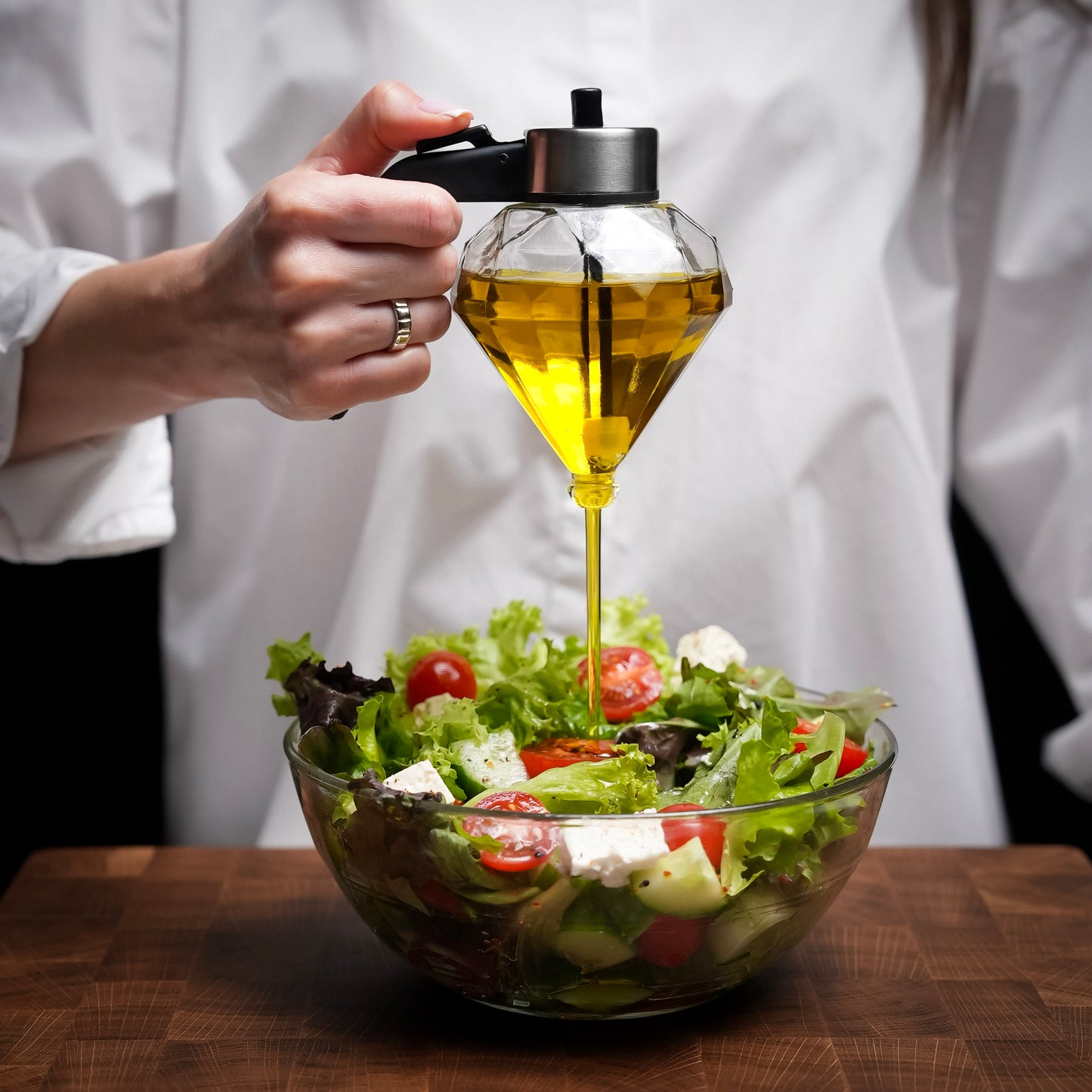Diamant Glas Ölspender – Tropffreier Dispenser für Öl, Honig, Essig & Soßen (200 ml)