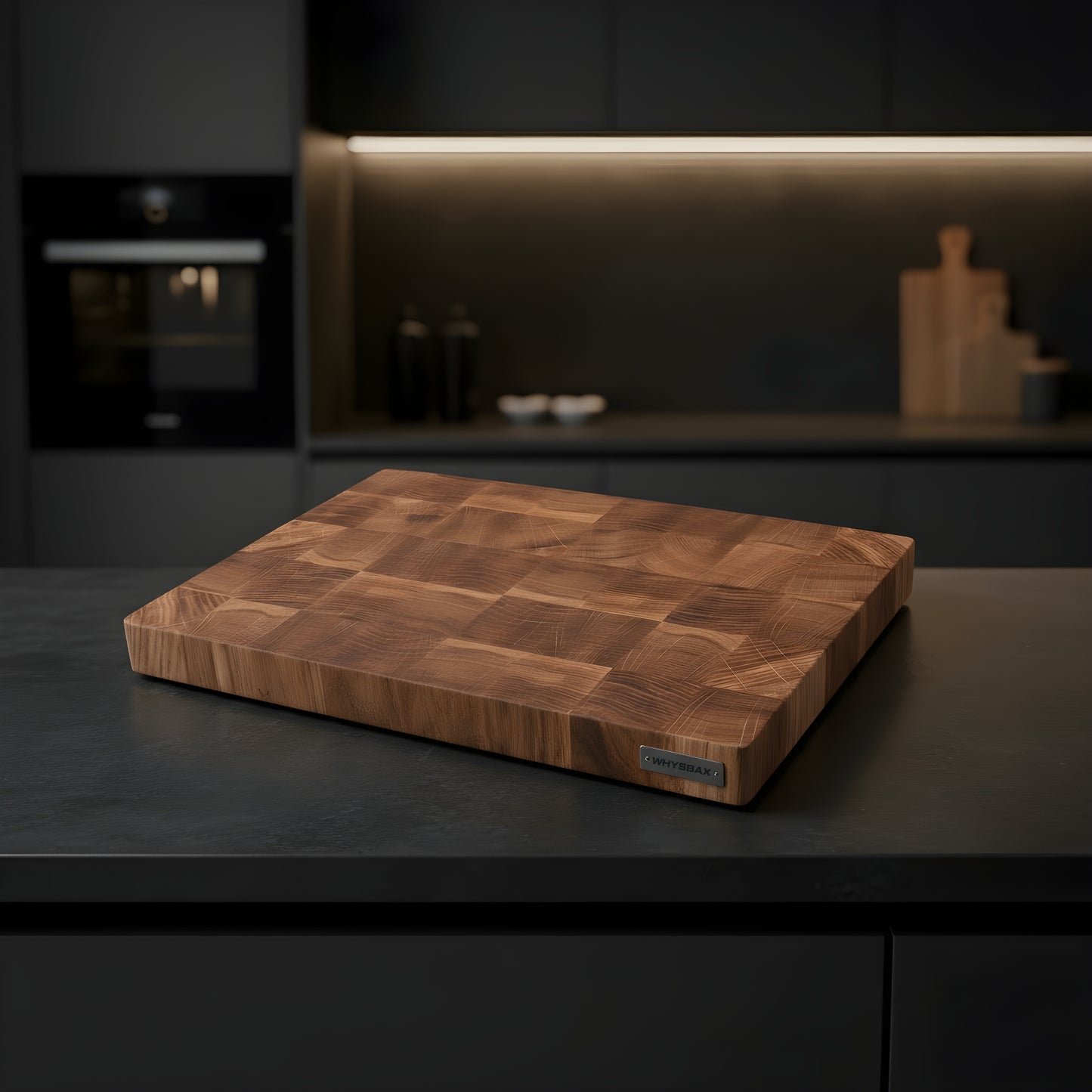WHYSBAX Endgrain Schneidebrett aus Eiche – Handgefertigt, Antibakteriell, Rutschfest, optional mit Gastro-Behälter