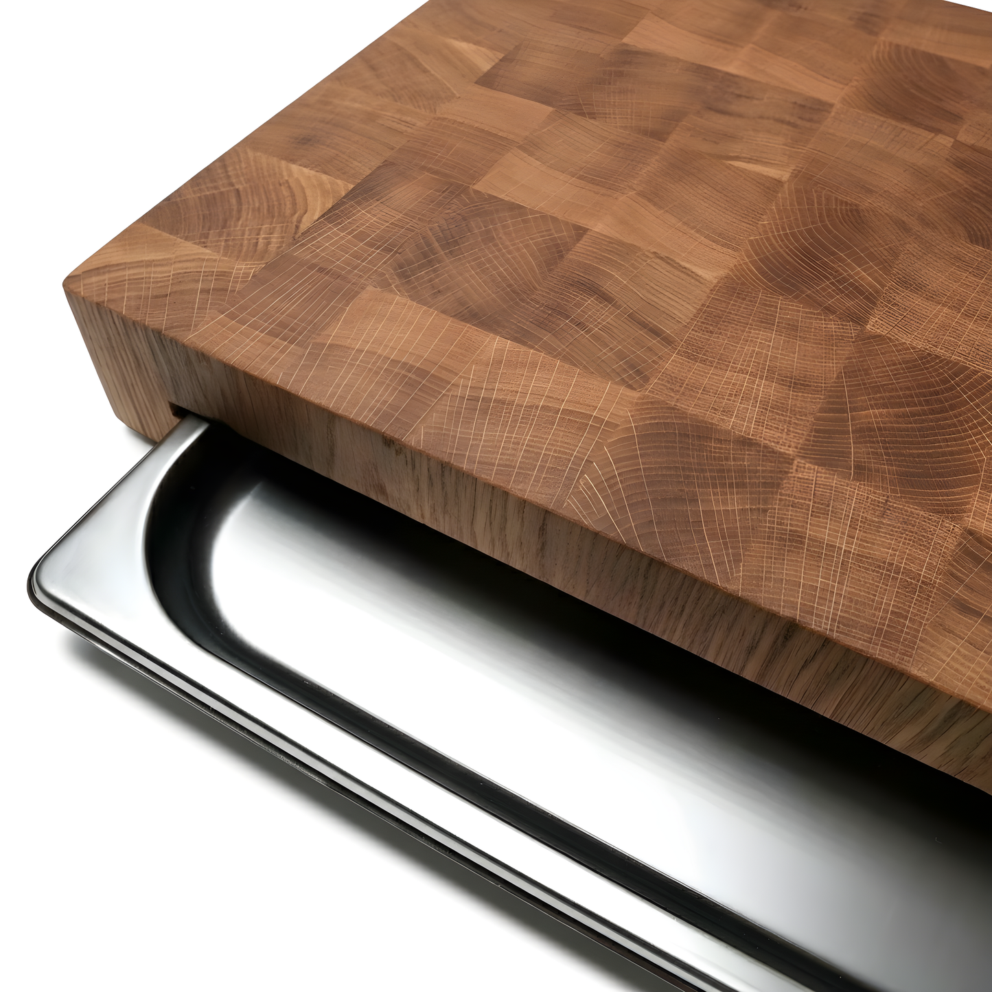 WHYSBAX Endgrain Schneidebrett aus Eiche – Handgefertigt, Antibakteriell, Rutschfest, optional mit Gastro-Behälter