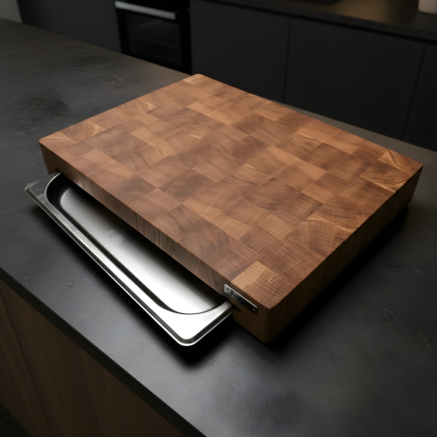 WHYSBAX Endgrain Schneidebrett aus Eiche – Handgefertigt, Antibakteriell, Rutschfest, optional mit Gastro-Behälter